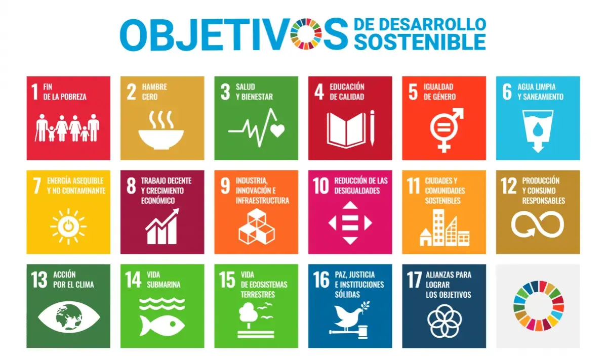 Los 17 Objetivos de Desarrollo Sostenible (ODS) de la ONU, que promueven la **formación ESG** global.