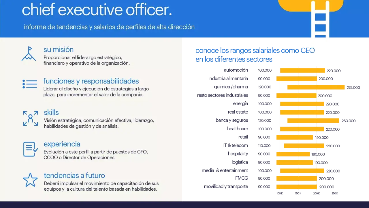 CEO: misión, funciones, skills y experiencia. Conoce rangos salariales para saber qué estudiar para ser CEO.