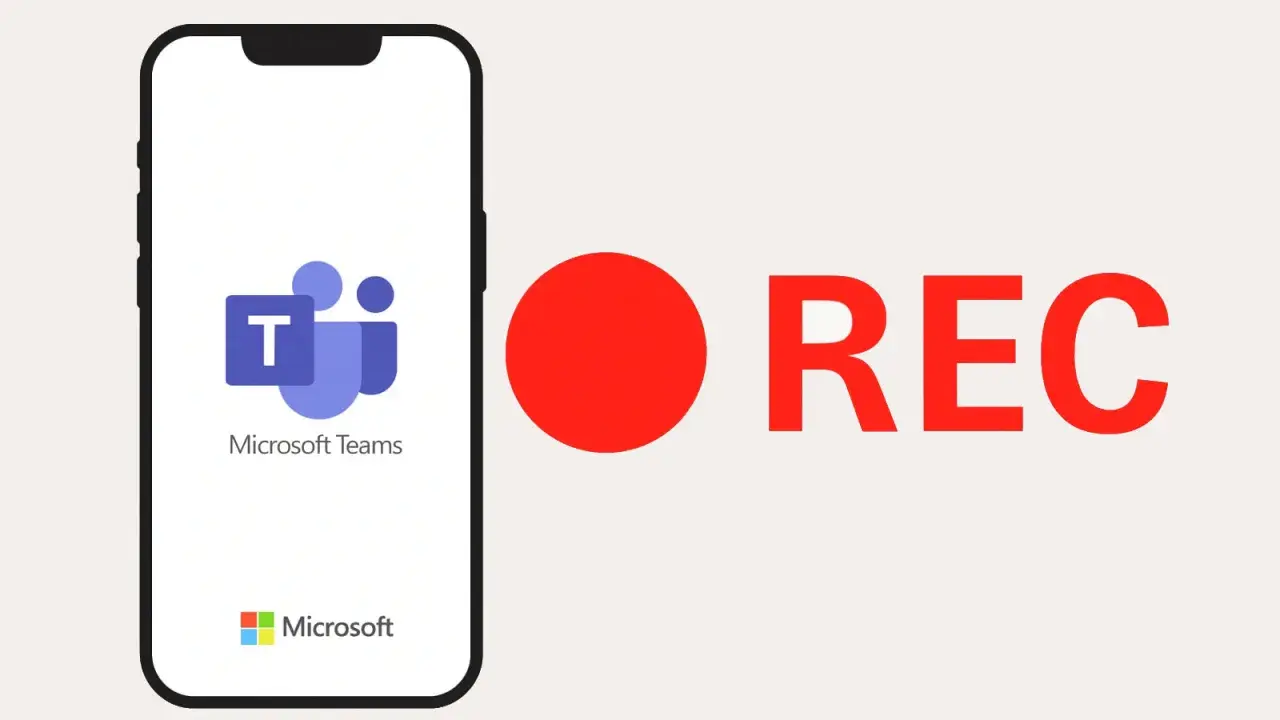 Teléfono con logo de Microsoft Teams y botón rojo de REC, indicando cómo grabar una videollamada.