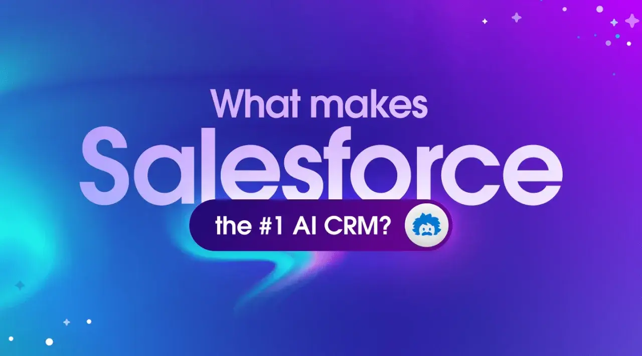El logo de Salesforce, el CRM #1 con IA, se muestra sobre un fondo degradado azul y morado.