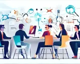 Equipo colaborando en ideas, como si Mary Parker Follett inspirara su trabajo en equipo.