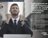 Hombre con puños cerrados, celebrando el éxito. El texto habla sobre las funciones de un encargado y la evolución profesional.
