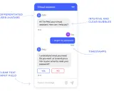 Interfaz de chat de inteligencia artificial. Un asistente virtual ayuda a un usuario a restablecer su contraseña.