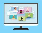Cinco personas participan en una videollamada grupal a través de un software para videollamadas.