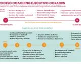 Diagrama del proceso de coaching ejecutivo, mostrando las tareas clave por sesión, desde la primera hasta la última.