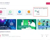 Panel de control de Landbot.io con opción para crear bots y probar nuevos Agentes de IA.