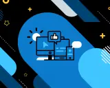 Ilustración de dispositivos (computadora, tablet, móvil) con iconos de redes sociales, representando la comunicación sincrono vs asincrono.