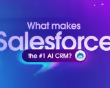 El logo de Salesforce, el CRM #1 con IA, se muestra sobre un fondo degradado azul y morado.
