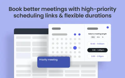Interfaz de calendario para reservar reuniones. Permite seleccionar duración y hora, ayudando a **reclaim ai** tu tiempo.