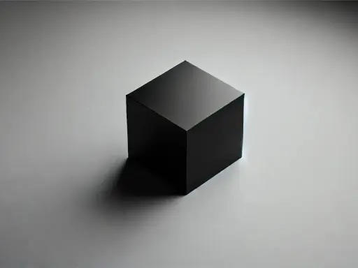 Cubo negro aislado sobre fondo gris, listo para pruebas de caja negra.