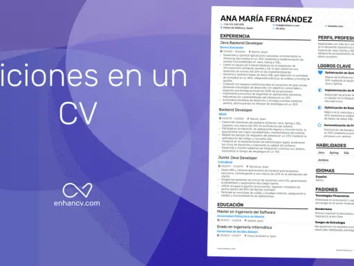 CV con aficiones: desarrolladora backend con experiencia en Java, Spring y SQL. Le apasionan las finanzas, el senderismo y los juegos de estrategia.