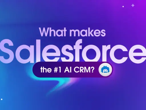 El logo de Salesforce, el CRM #1 con IA, se muestra sobre un fondo degradado azul y morado.