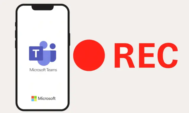 Teléfono con logo de Microsoft Teams y botón rojo de REC, indicando cómo grabar una videollamada.