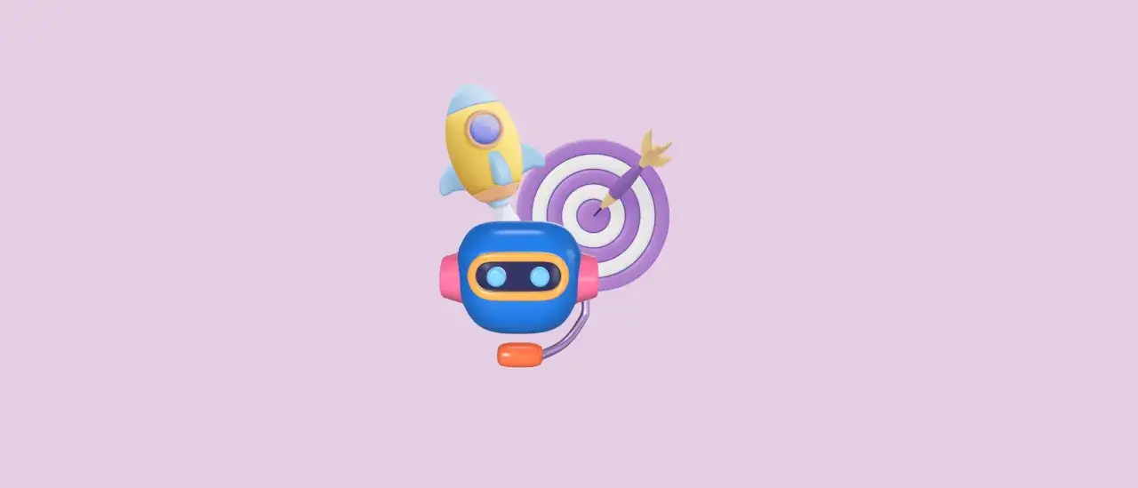 Un robot azul con un cohete y una diana, simbolizando el potencial de la ia inteligencia artificial chat para alcanzar metas.